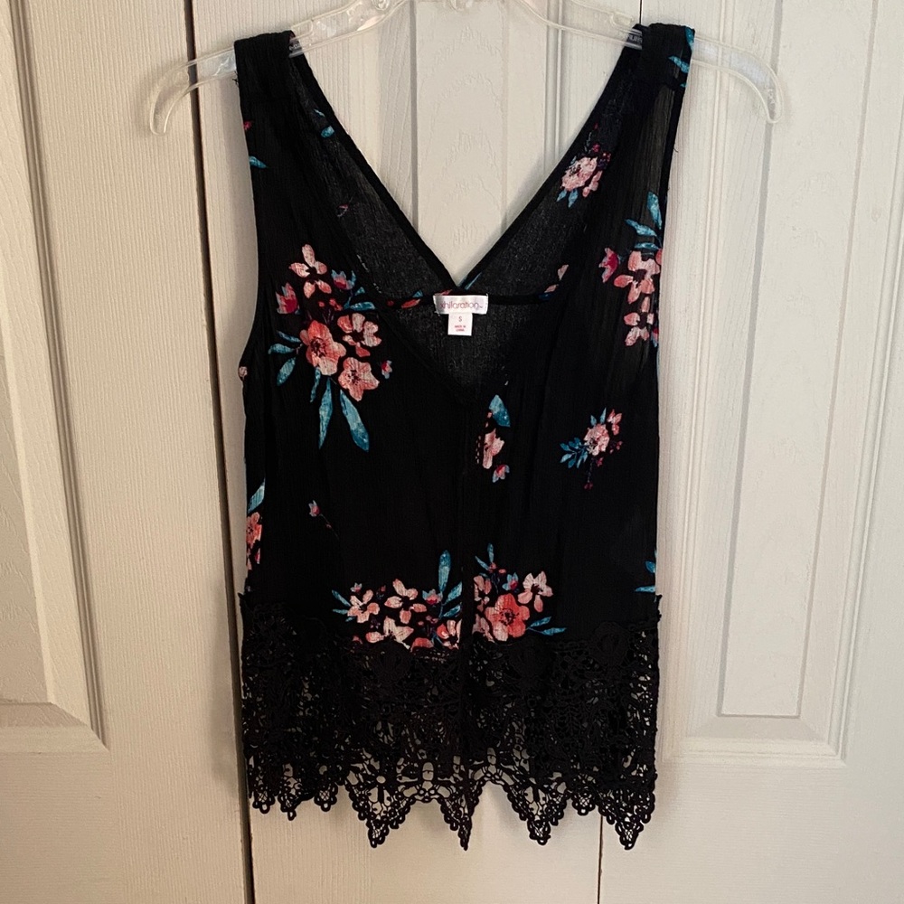 Xhilaration Floral Lace Trim Black Top